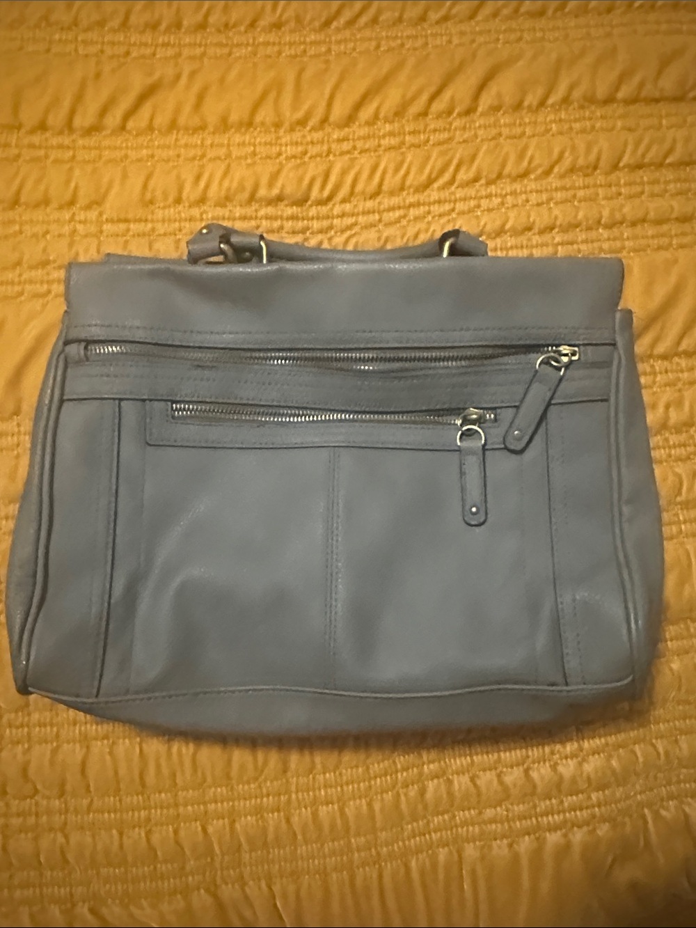 Merona Gray Leather Tote with Front Zipper Pockets